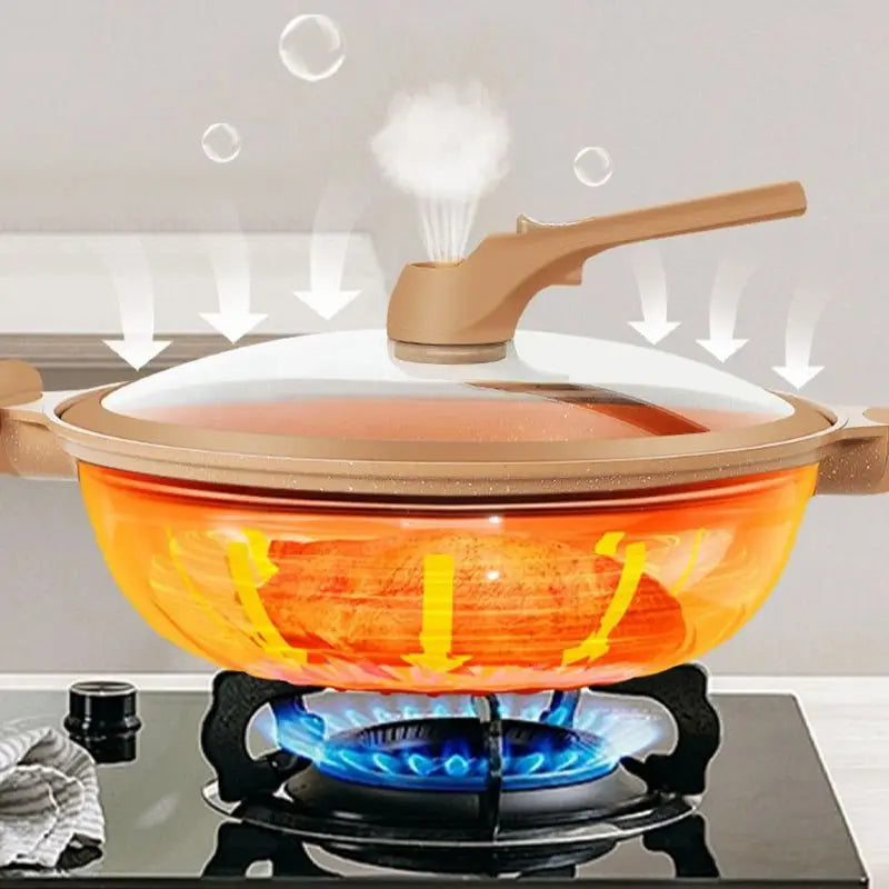 [Nivel 2 y Pague 1] Frigideira Wok de Cerâmica Multifuncional 8 en 1 – ¡Ultra resistente contra explosiones! + BRINDE Exclusivo: Kit de Utensílios 